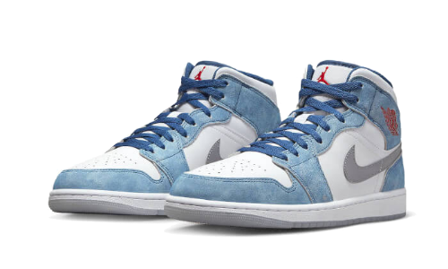 Sneakers éditions limitées et authentiques Air Jordan 1 Mid French Blue Fire Red - DN3706-401 / DR6235-401 - Kickzmi