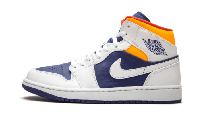 Air Jordan 1 Mid White Laser Orange Deep Royal Blue - 554725-131 - Kickzmi