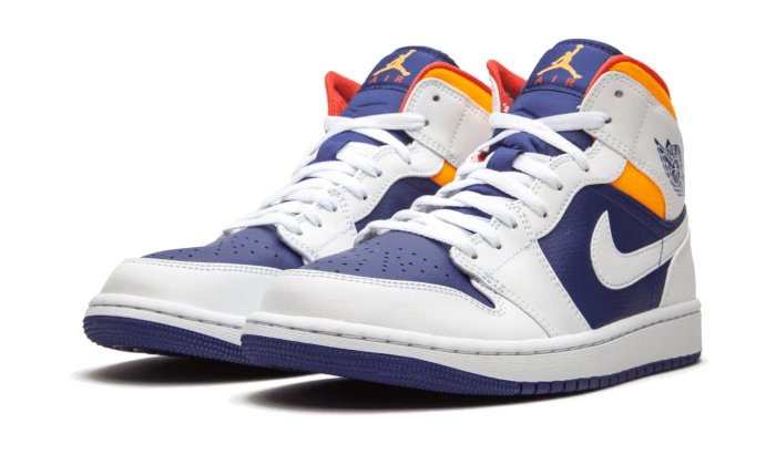 Air Jordan 1 Mid White Laser Orange Deep Royal Blue - 554725-131 - Kickzmi