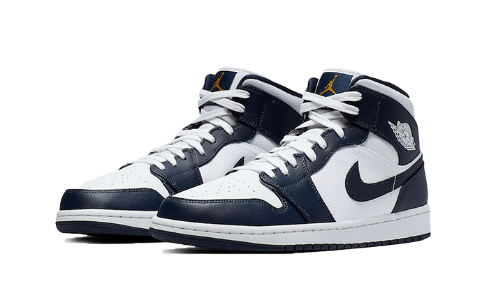 Air Jordan 1 Mid White Metallic Gold Obsidian - 554724-174 / 554725-174 - Kickzmi