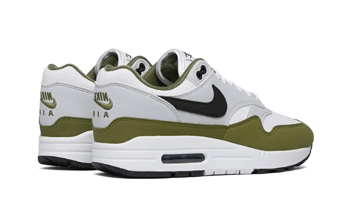 Sneakers éditions limitées et authentiques Nike Air Max 1 White Black Medium Olive - FD9082-102 - Kickzmi