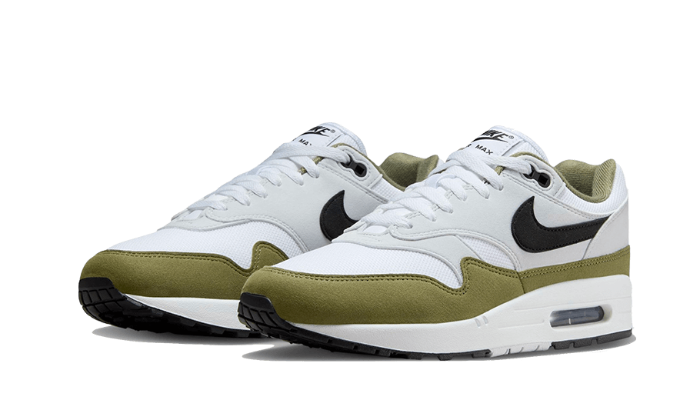 Sneakers éditions limitées et authentiques Nike Air Max 1 White Black Medium Olive - FD9082-102 - Kickzmi