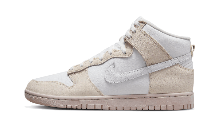 Sneakers limitées et authentiques Nike Dunk High Retro PRM Cracked Leather Swoosh - DV0822-100 - Kickzmi